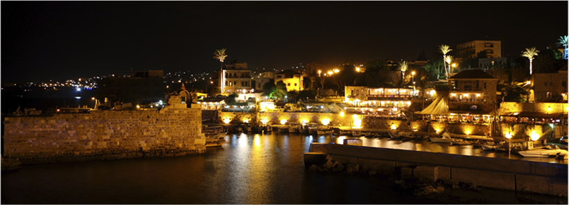 The ancient city of Byblos at night